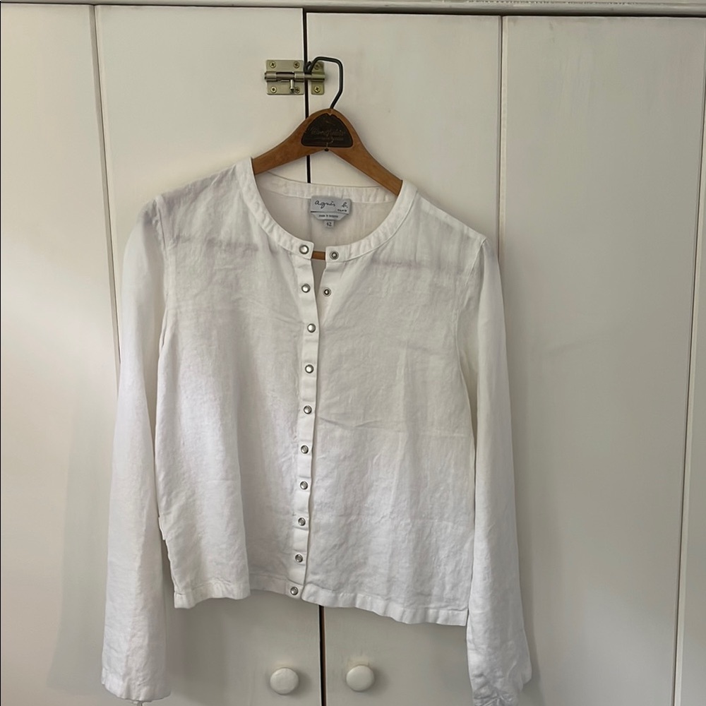 Agnes B White linen classic cardigan jacket French size 42 medium